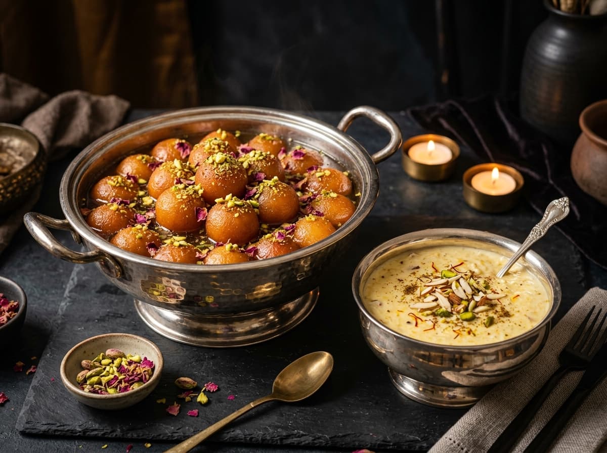 Gulab jamun and saffron kheer dessert party catering tray