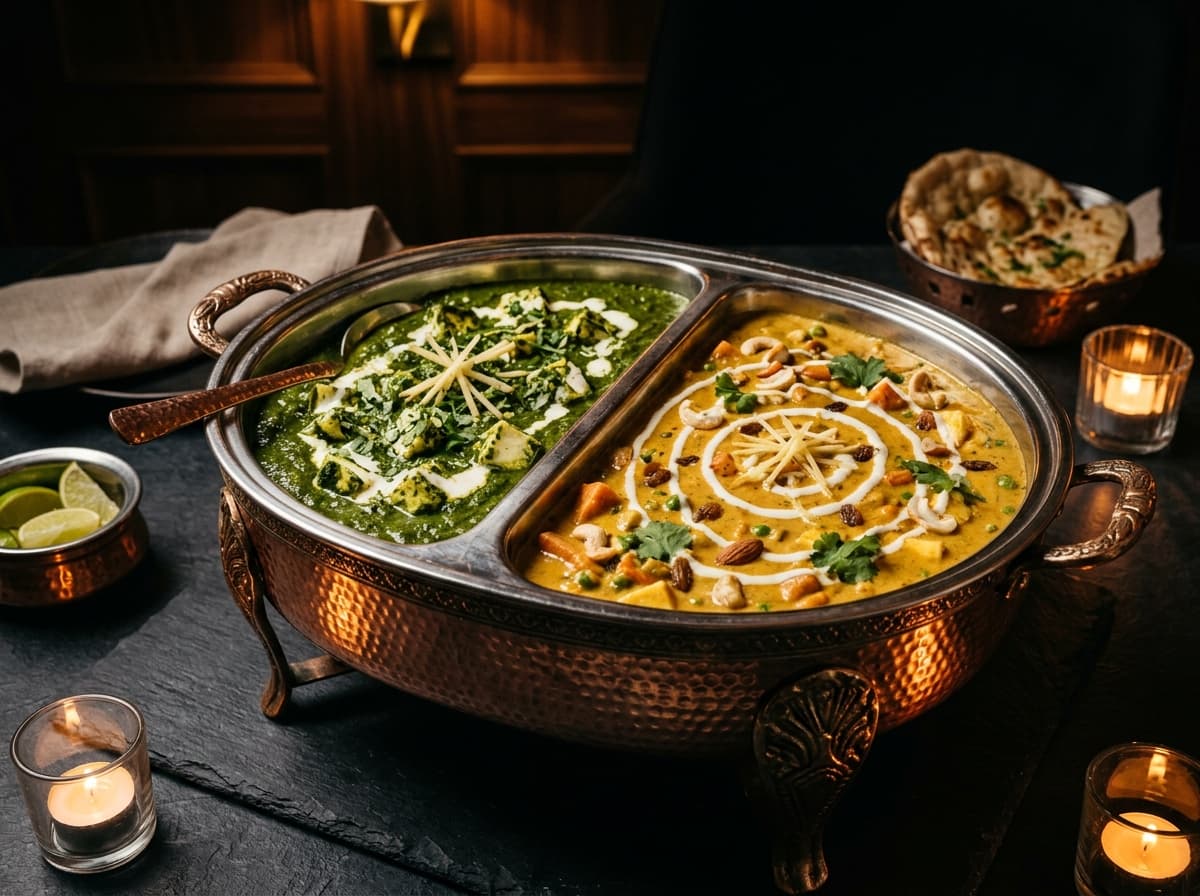 Palak paneer and navratan korma vegetarian party catering tray